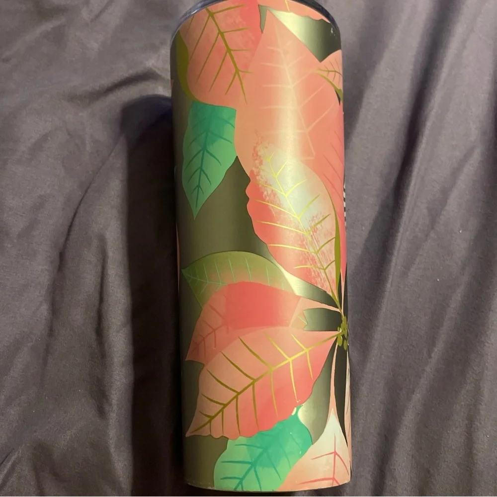 Starbucks Holiday 2020 Pink Poinsettia 24 oz Cold Cup Stainless Tumbler No Straw